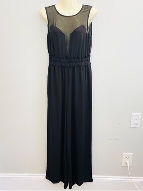 BCBG MAXAZRIA SIZE S Black KIARA CHIFFON INSET SLEEVELESS WIDE LEG JUMPSUIT